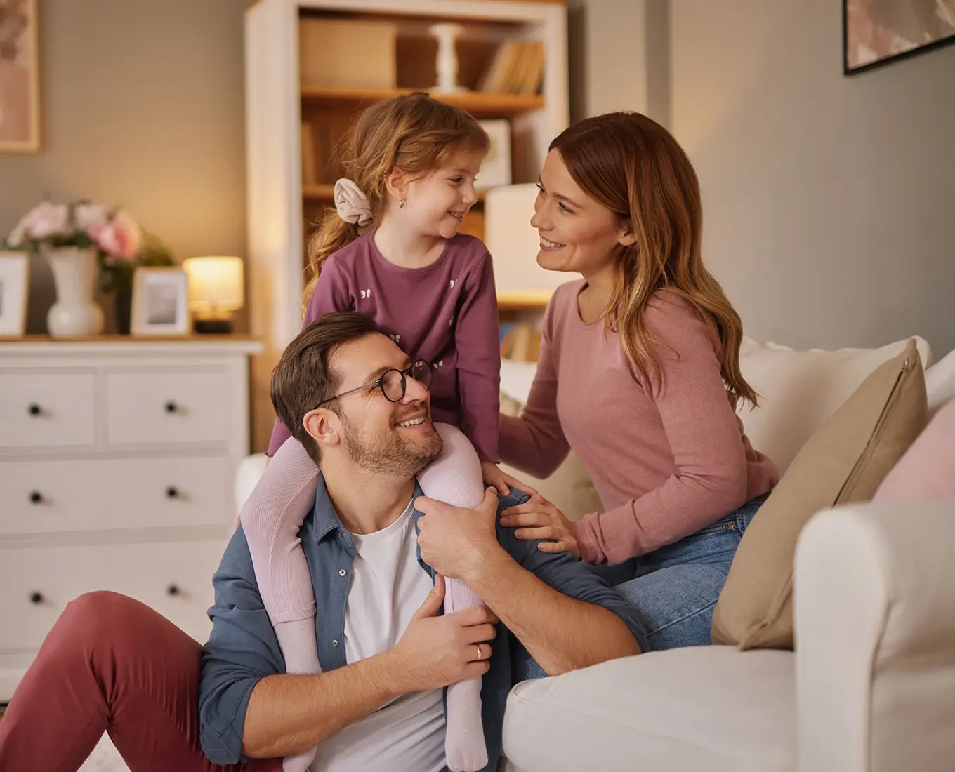 Family staying warm after professional furnace repair service in Farmington, MO.